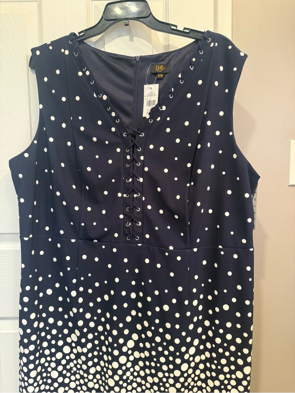 Lined Navy Polka Dot Lace-Up Sleeveless Dress by ILE